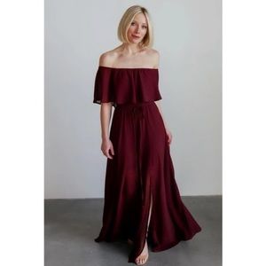 Baltic Born Victoria Off Shoulder Maxi Dress-Mulberry/Maroon